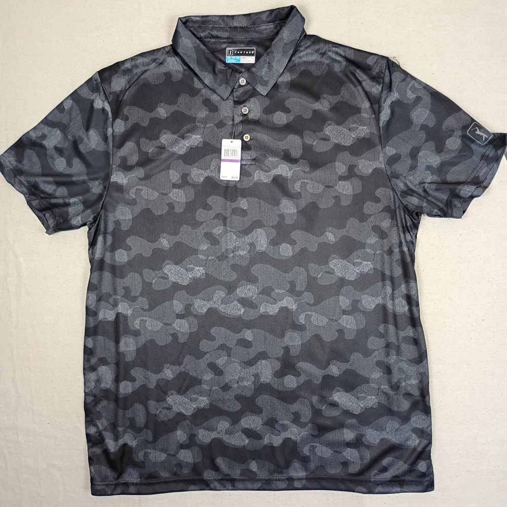 PGA Tour Mens XXL Camo Golf Polo Shirt Black Grey‎ Pro Series NWT Mismatch